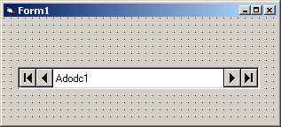 The Visual Basic form with an ADO Data Control added.