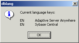 The dblang dialog showing the current language keys.