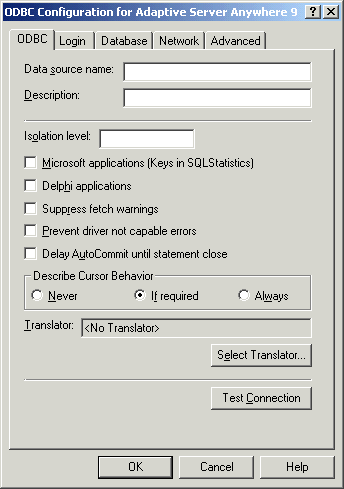 The Adaptive Server Anywhere ODBC Configuration dialog.