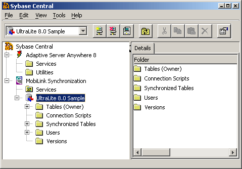 The main Sybase Central window.