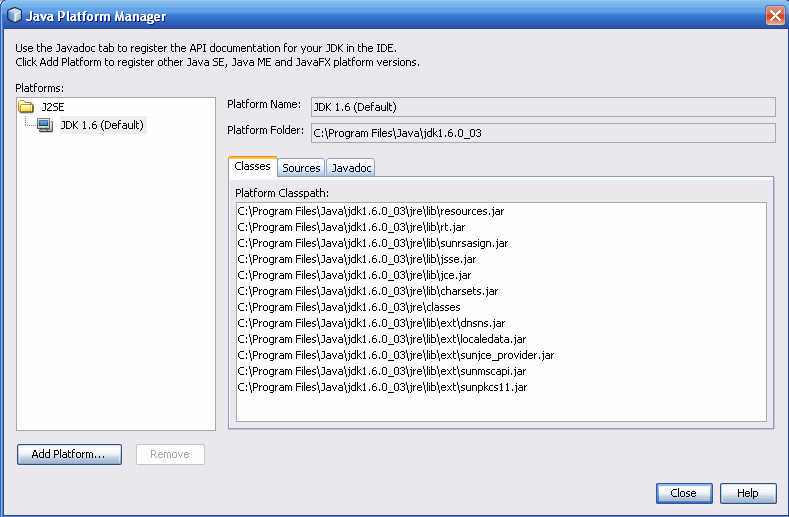 The Java Platform Manager from the Tools Menu