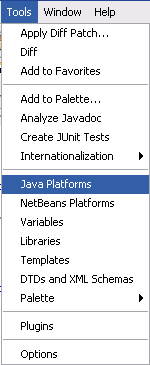 Selecting the Java Platform Manager from the Tools Menu