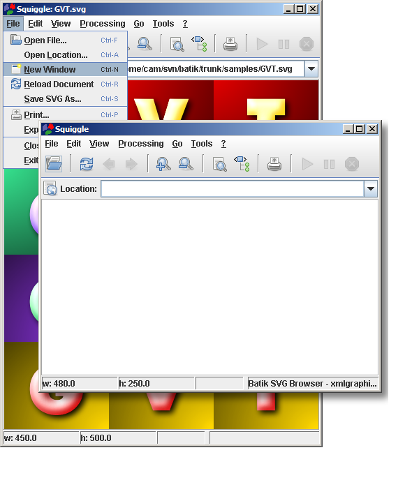 Screenshot of Squiggle with two windows open